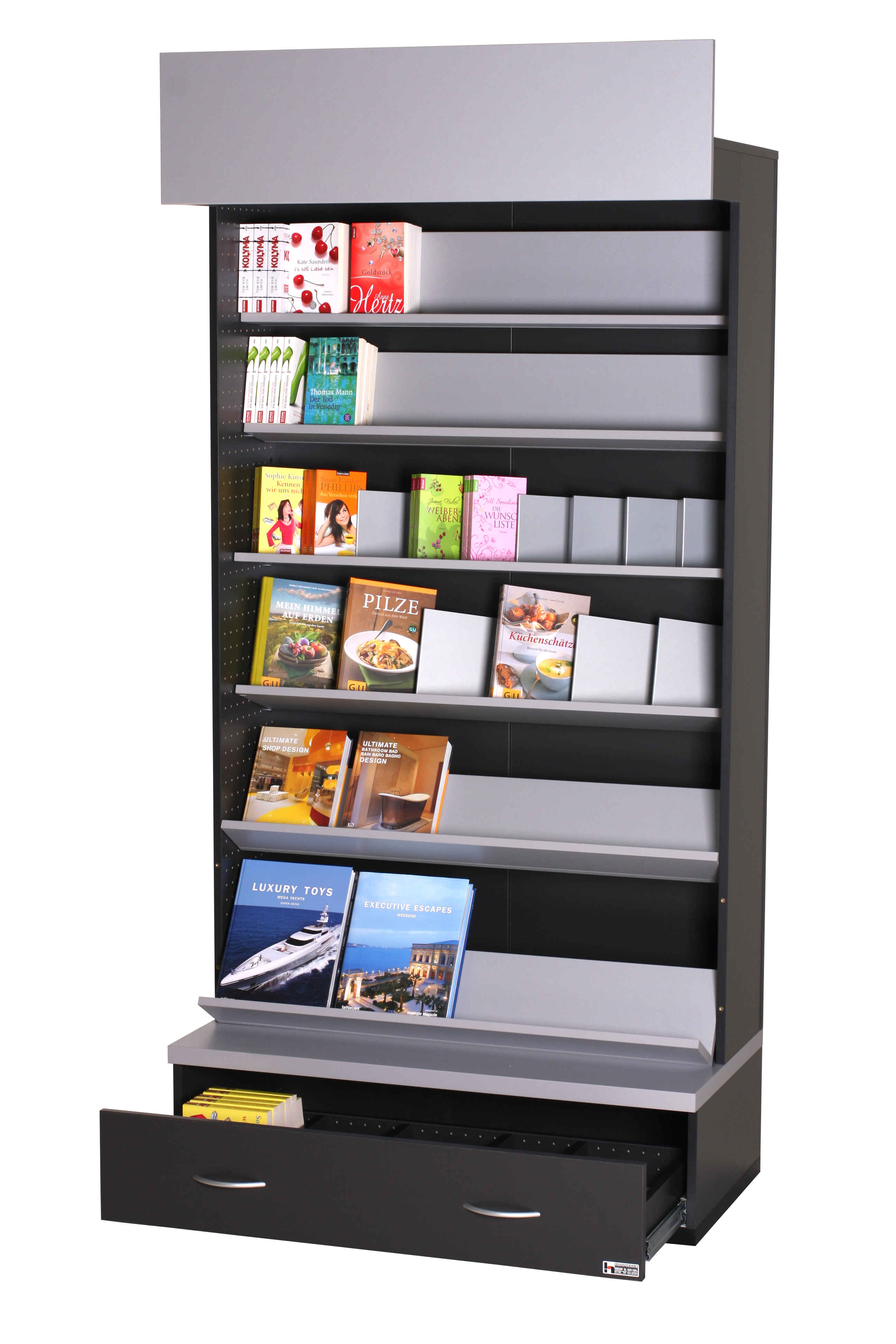 In.Line-System zur modernen Präsentation von Katalogen und Büchern in Läden